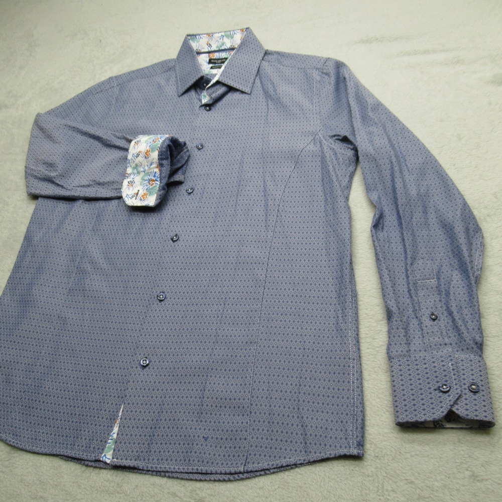 Rosso Milano Italy Dress Shirt Mens Medium Blue Flip Cuff Modern Fit Button Up